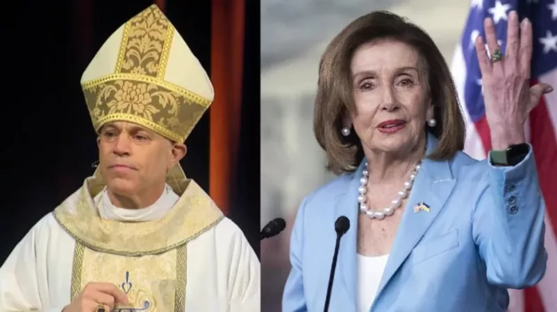 Arzobispo Cordileone llama a Pelosi al arrepentimiento por su apoyo al aborto. 1 Monseñor Cordileone y Pelosi