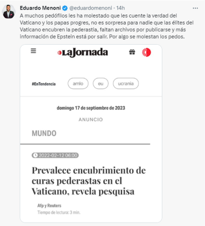 FAKE NEWS: Acusa al Papa Francisco de aparecer en los documentos de Jeffrey Epstein. 3 Papa Francisco